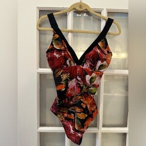 Manvar Floral One Piece Swimsuit Bathing Suit Brazil Size 46 US Medium Large NWT